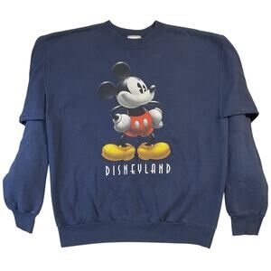 Disneyland Resort Men Sweatshirt M Navy Graphic Print Fleece Mickey Mouse Logo